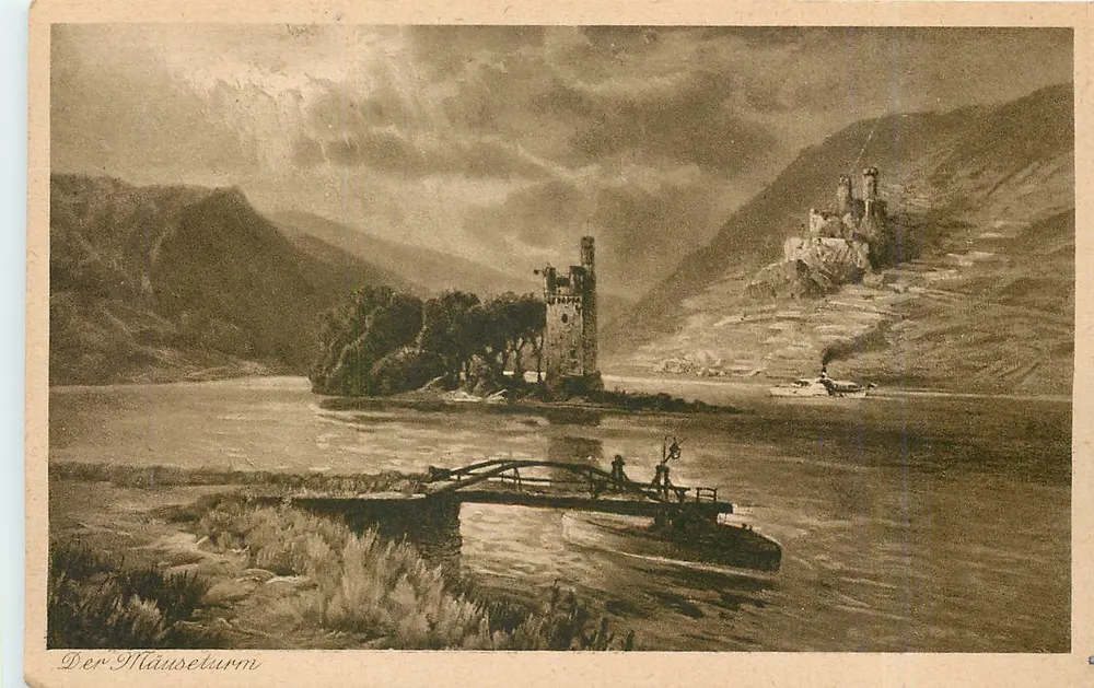 Der Mäuseturm — vista do castelo sobre a água — editor Attaudin-Grudtman, série 'Bilder von Reise' n°316 - Frente