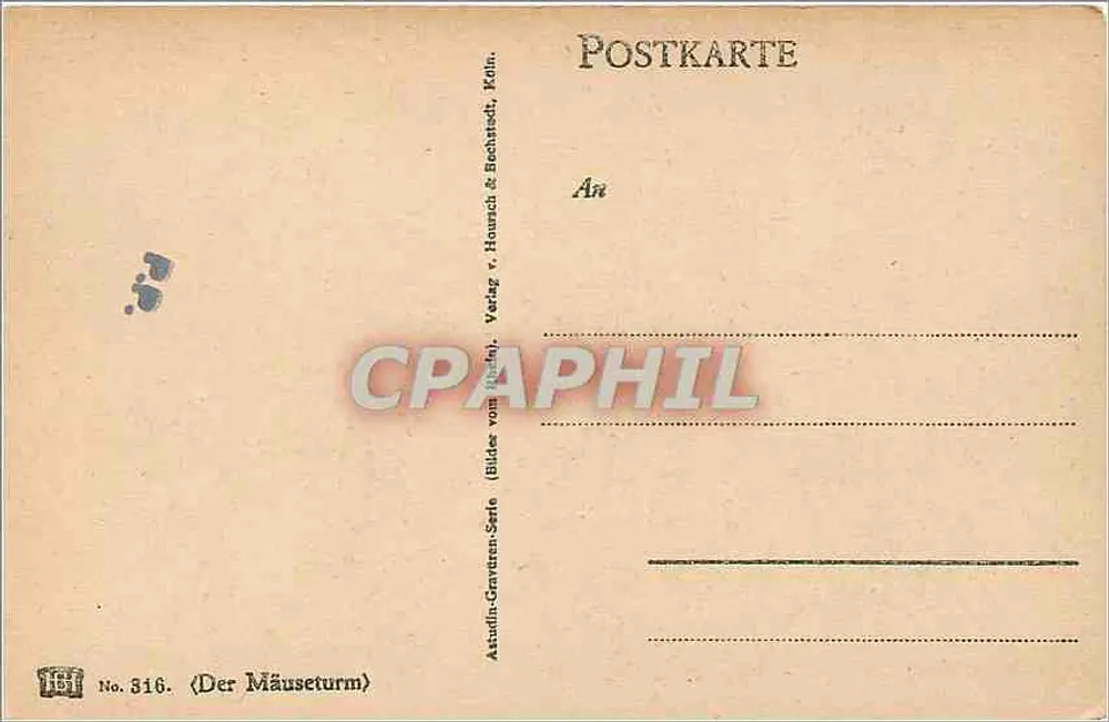 Der Mäuseturm — vista do castelo sobre a água — editor Attaudin-Grudtman, série 'Bilder von Reise' n°316 - Verso