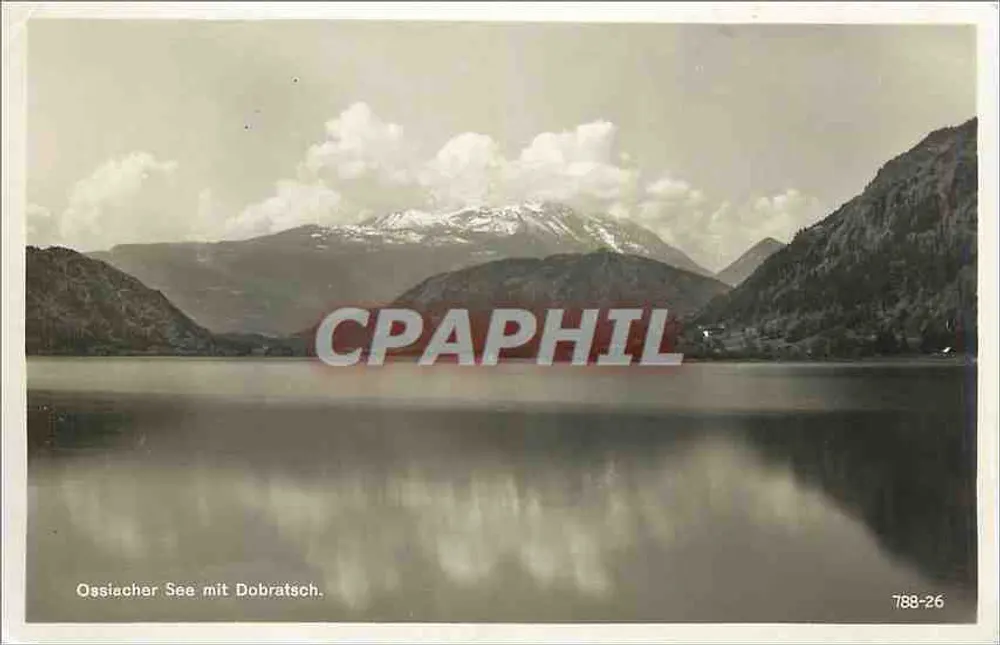 Ossiacher See mit Dobratsch — vista lacustre com montanha nevada — Frank-Verlag, n° 788-26 - Frente