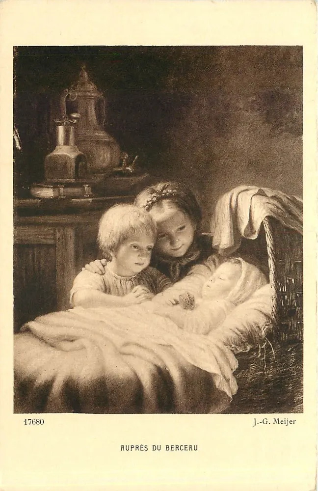 Dois crianças ao lado do berço — J.-G. Meijer — n° 17680 - Frente