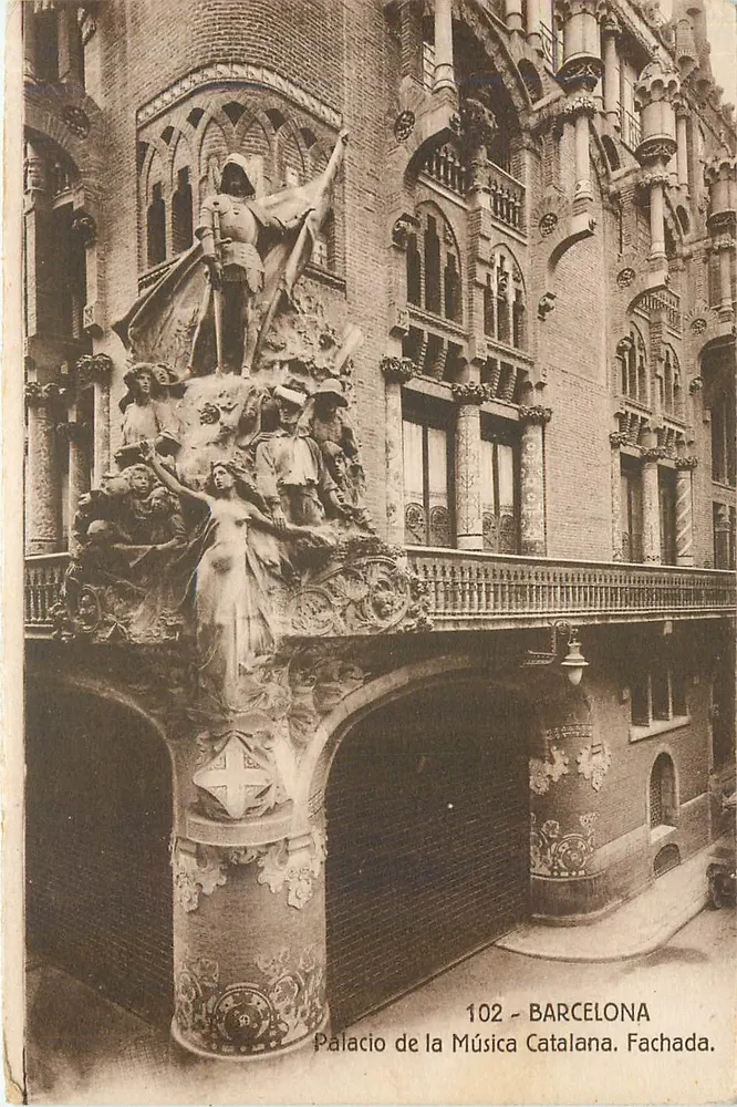 Palast der Katalanischen Musik — geschmückte Fassade mit Skulpturen — unbekannter Verleger, Nr. 102 - Vorderseite