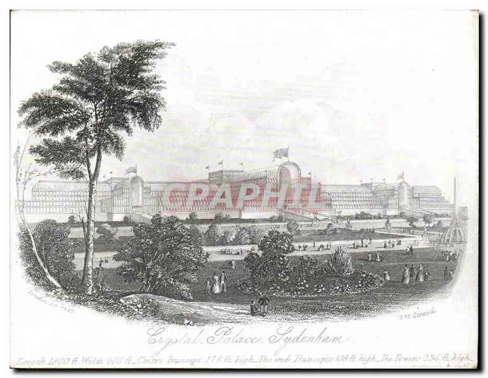 Crystal Palace, Sydenham — architektonische Ansicht — Kupferstich von 1862 - Vorderseite