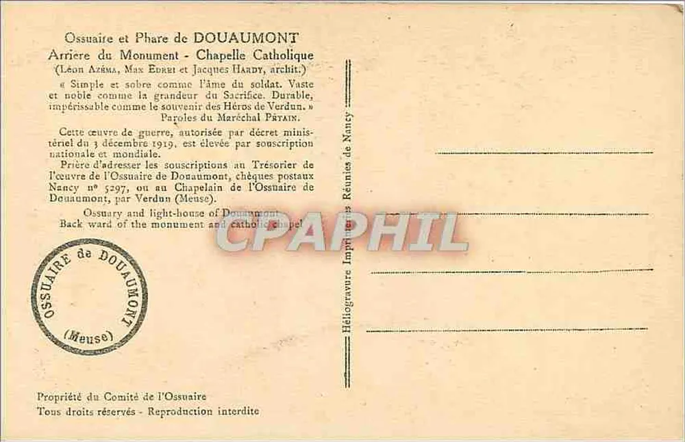 Ossuarium und Leuchtturm von Douaumont — Hinterseite des Denkmals - Katholische Kapelle — Léon Azéma, Max Édret und Jacques Hardy, Architekten - Rückseite