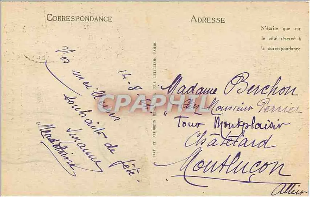 Bourbon-l'Archambault — O Moinho e o Castelo — Editor: impressora de Bourbon-l'Archambault - Verso