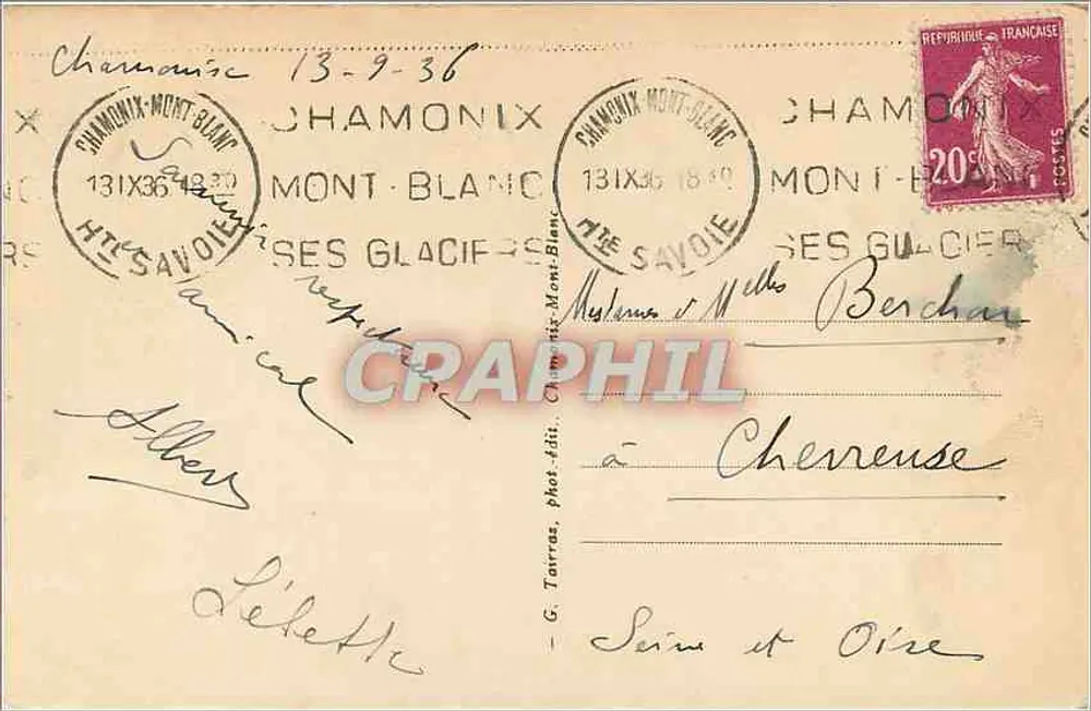 Chamonix-Mont-Blanc — O Mont-Blanc e o rio Arve — G. Tairras, fot. edit. - Verso