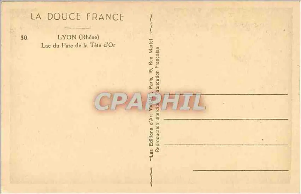 Lac du Parc de la Tête d'Or — Lyon (Rhône) — Éditions d'Art Lyon - Verso