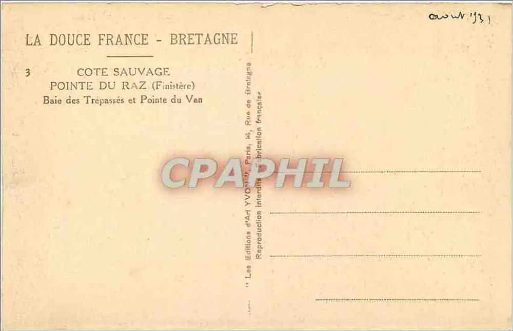 Pointe du Raz — Baie des Trépassés et Pointe du Van — Éditions d'Art YVORI - Verso
