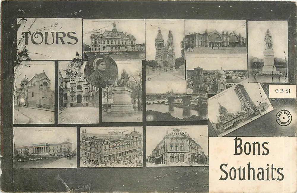 Tours — vista panorâmica com colagem de locais emblemáticos — Grand Bazar de Tours, série GB 11 - Frente