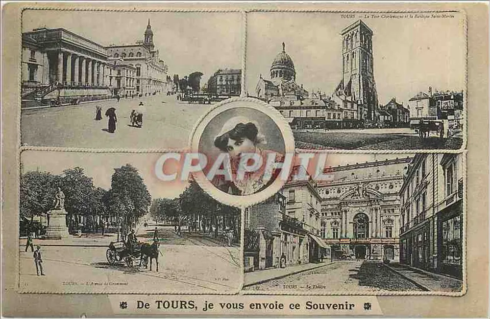 Tours — Torre de Carlomagno e a Basílica de São Martinho — A Arma de Gourmont — O Teatro — Lembrança - Frente