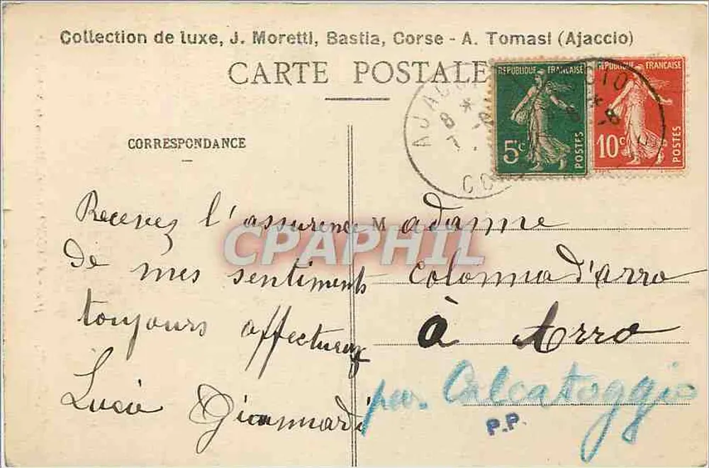 Ajaccio (Córsega) — Casa de Napoleão I — J. Moretti, n°419 - Verso