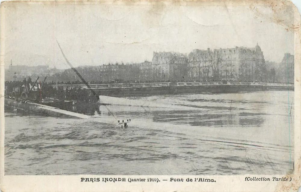 Paris inondé (janvier 1910) — Pont de l'Alma — Collection Taride - Recto