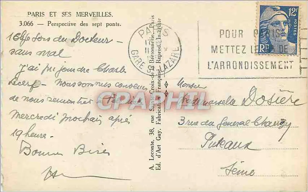 Paris et ses merveilles — Perspective des sept ponts — Éd. A. Leconte, Guy - Verso