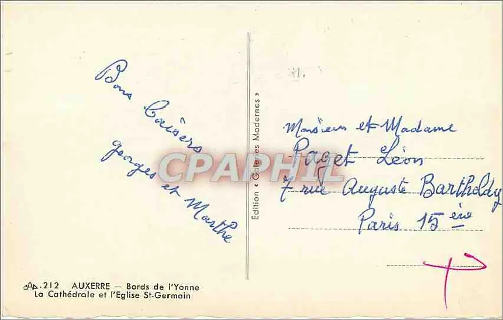 Auxerre — Ufer der Yonne — Die Kathedrale und die Kirche St-Germain — Edition « Cartes Modernes » - Rückseite