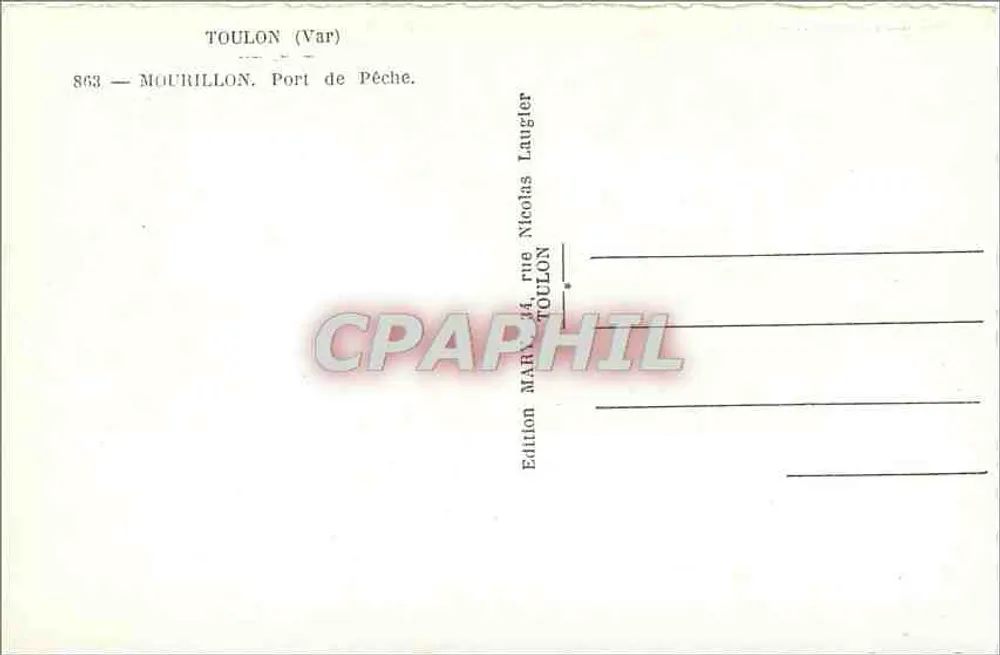 Mourillon — Puerto de Pesca — Edición Nicolas Laugier, n° 863 - Reverso