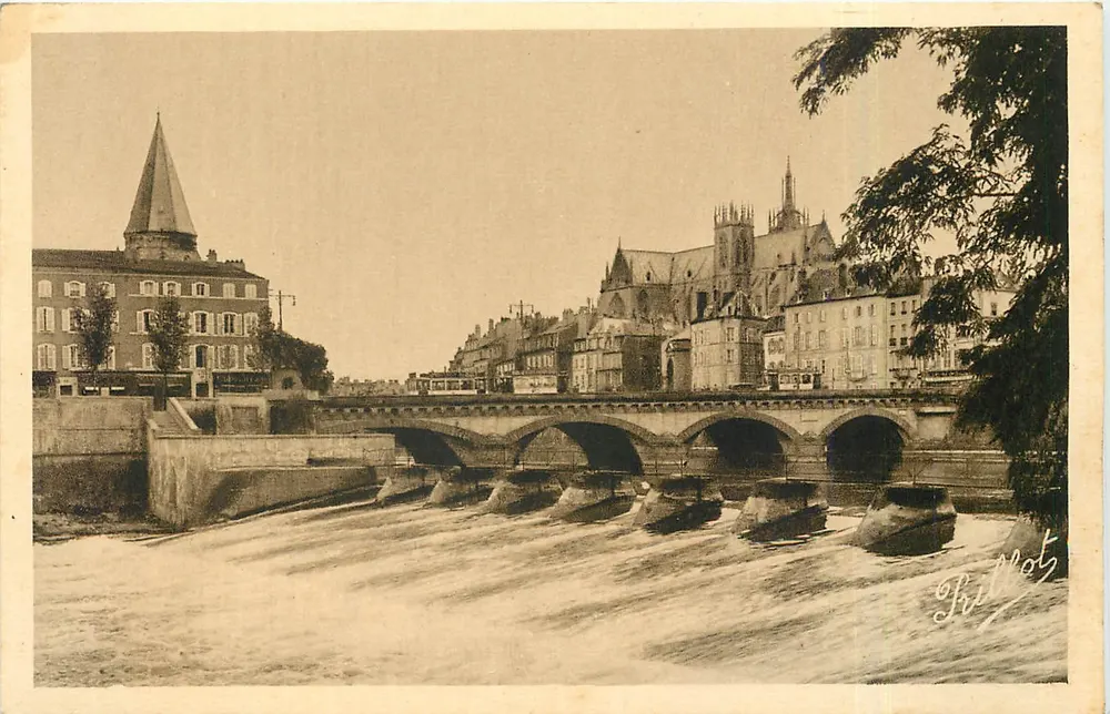 Metz - Jungfernwehr — vista do ponte e da catedral — editor F. Conrad - Frente