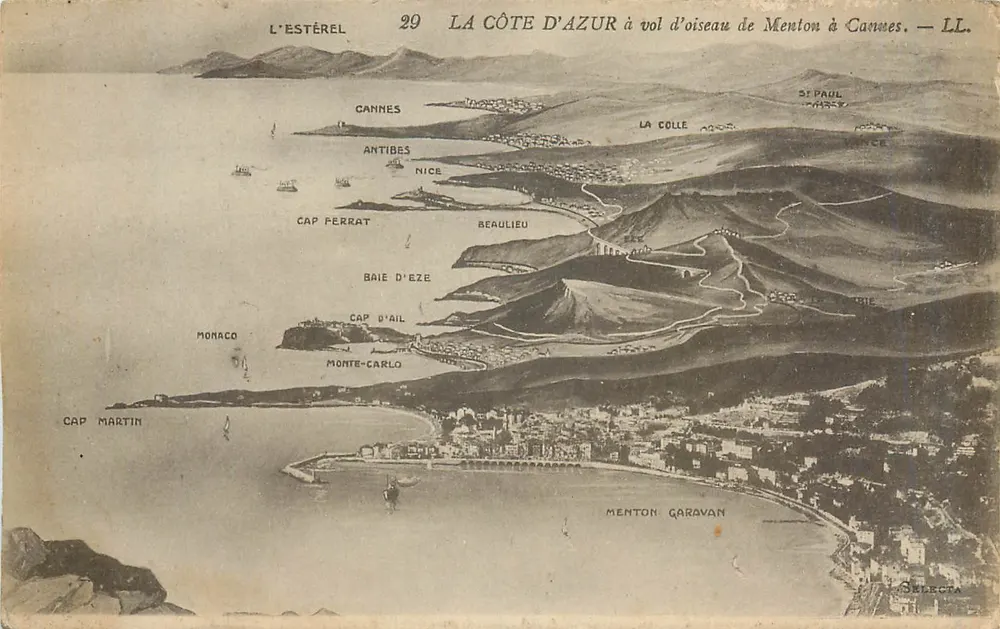 La Côte d'Azur à vol d'oiseau de Menton à Cannes — L'Estérel — LL. — Selecta - Recto