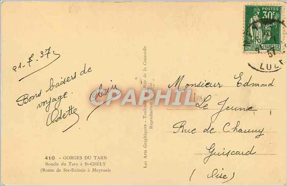 Gorges du Tarn — Boucle du Tarn à Saint-Chély-d'Apcher — Les Arts Graphiques - Toulouse - Rewers