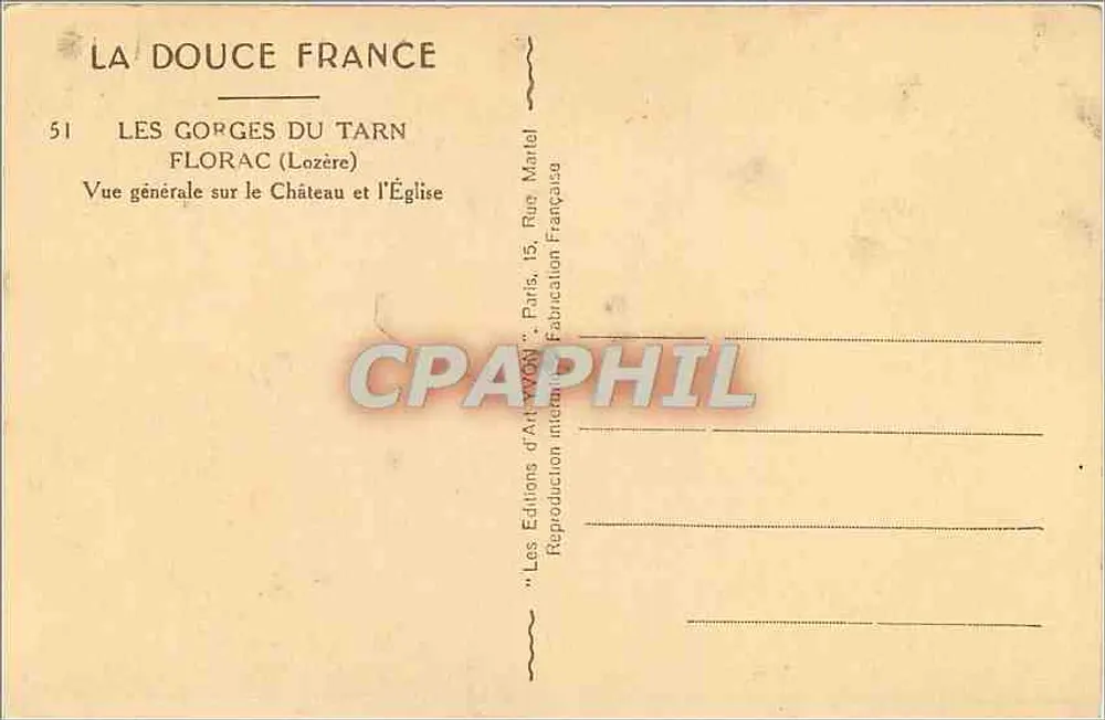 Florac — Die Gorges du Tarn — Allgemeine Ansicht des Schlosses und der Kirche — Éditions d'Art WOY, Paris - Rückseite