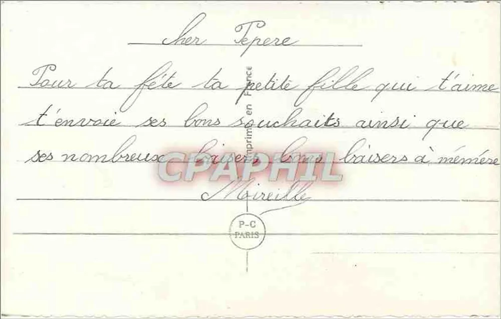 Menina pequena oferecendo flores a uma boneca — PC 6516 — P-C Paris - Verso
