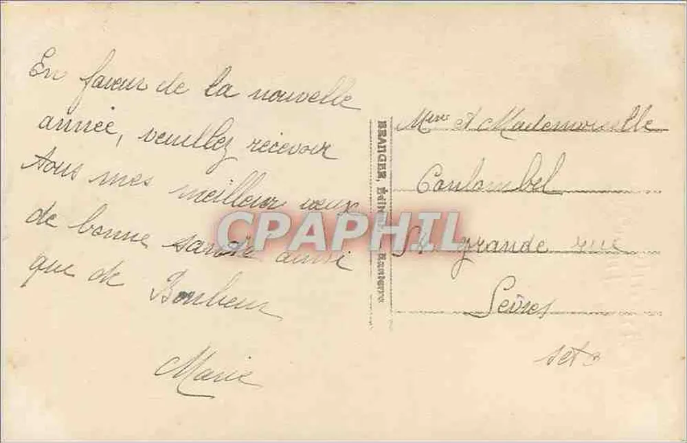 Jovem mulher vestindo um vestido rosa segurando um arbusto de gui — Boa Ano — editor S.S. n° 4302 - Verso
