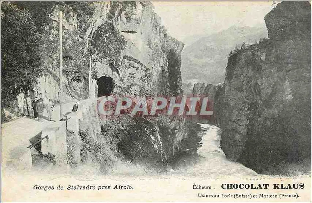 Gorges de Stalvedro perto de Airolo — Editor CHOCOLAT KLAUS — Fábricas em Locle (Suíça) e Morteau (França) - Frente