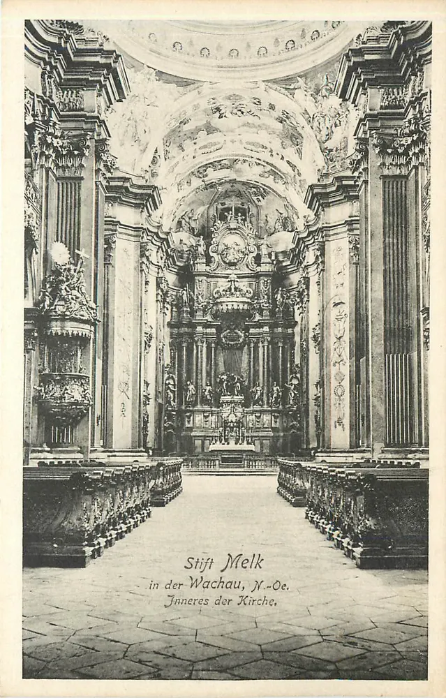 Stift Melk — Innenansicht der Kirche — P. Lebermann, Wiener Neustadt - Vorderseite