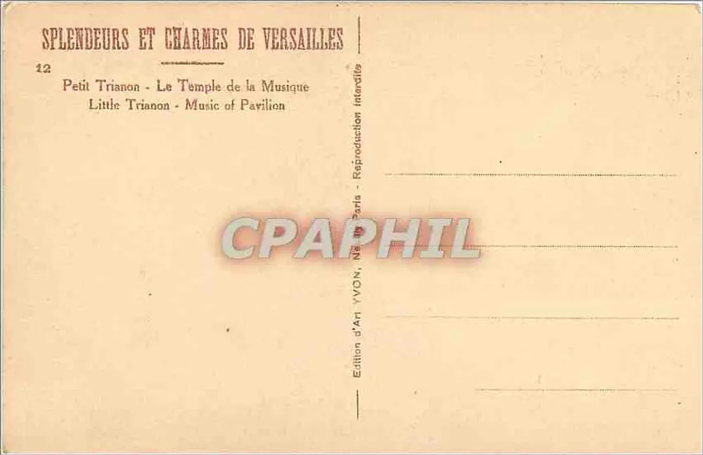 Pequeño Trianon — Templo de la Música — Edición de Arte YVON, N°12 - Reverso