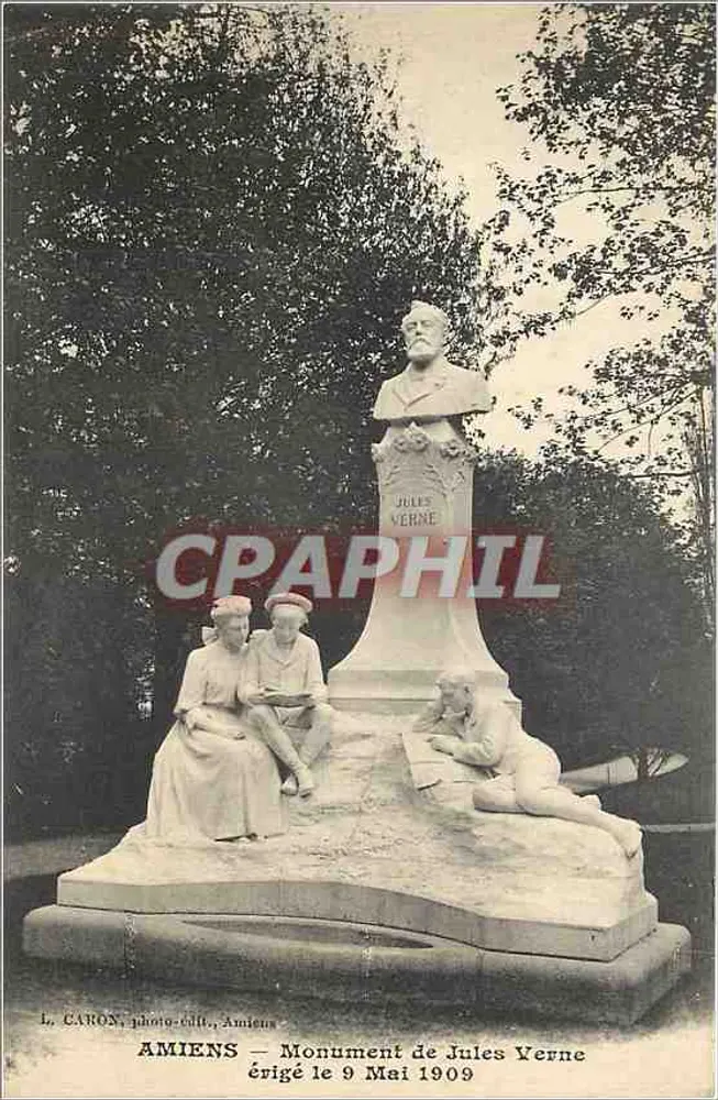 Amiens — Monument de Jules Verne — erguido em 9 de Maio de 1909 — L. CARON, foto-editora, Amiens - Frente