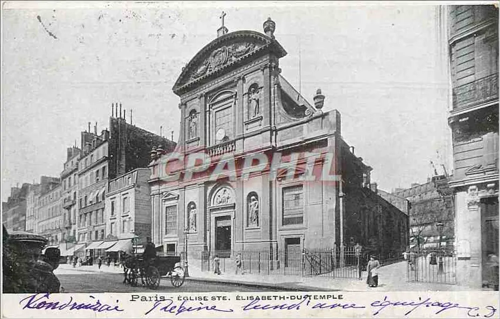Paris - Igreja de Santa Elisabete do Templo — vista da igreja com carruagem - Frente