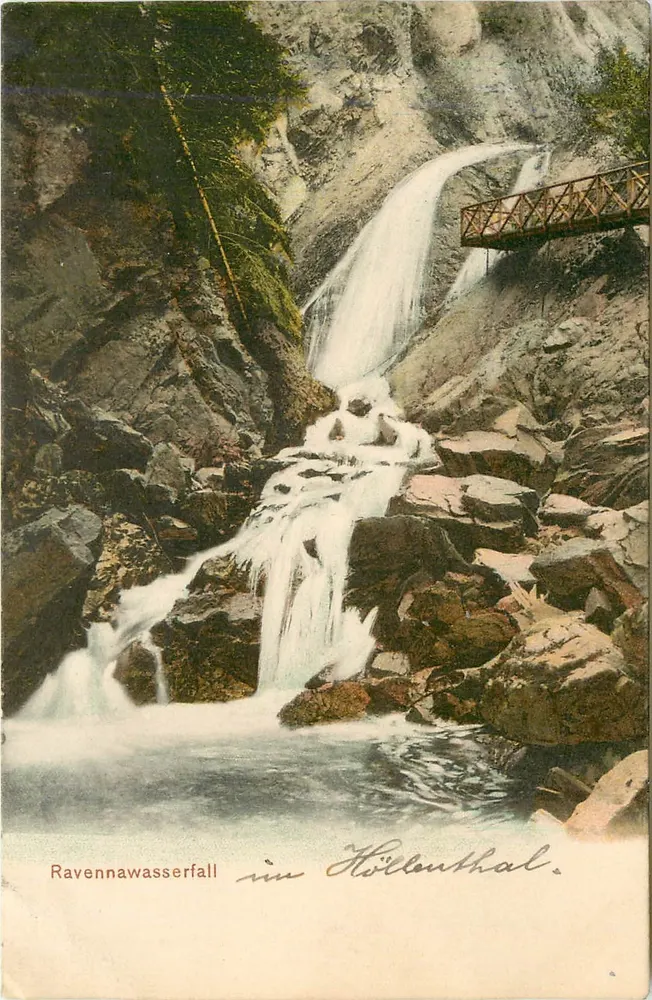 Ravennawasserfall — cascata no Höllenthal — Dr. Trenkler Co., Leipzig, n° 27 - Frente