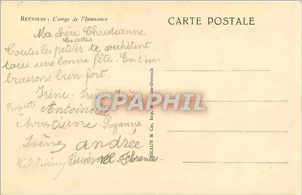 O Anjo da Innocência — Reynolds — editor BRAUN & Cie, Mulhouse-Dornach - Verso
