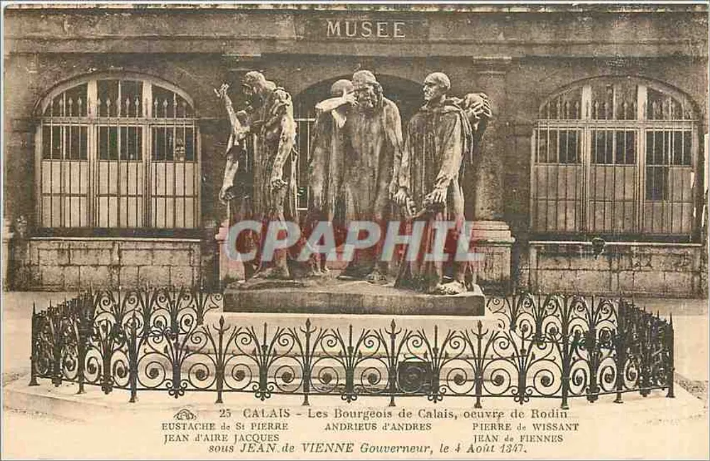 Os Burgueses de Calais — obra de Rodin — em frente ao Museu — Calais - Frente