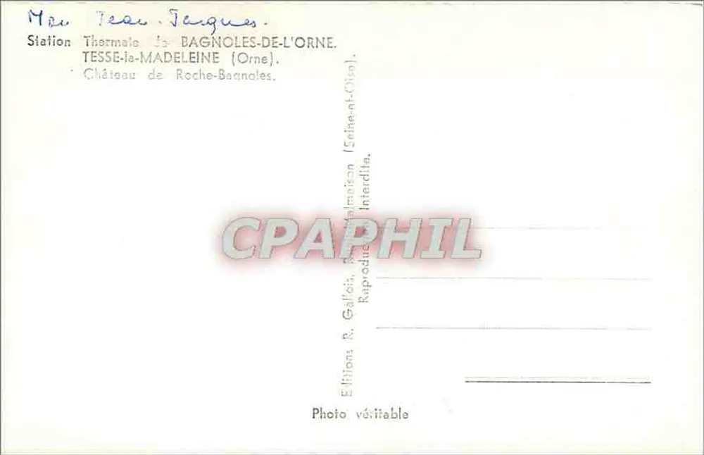 Schloss Roche-Bagnoles — Thermalbad — Éditions R. Gallet, Bagnoles-de-l'Orne - Rückseite