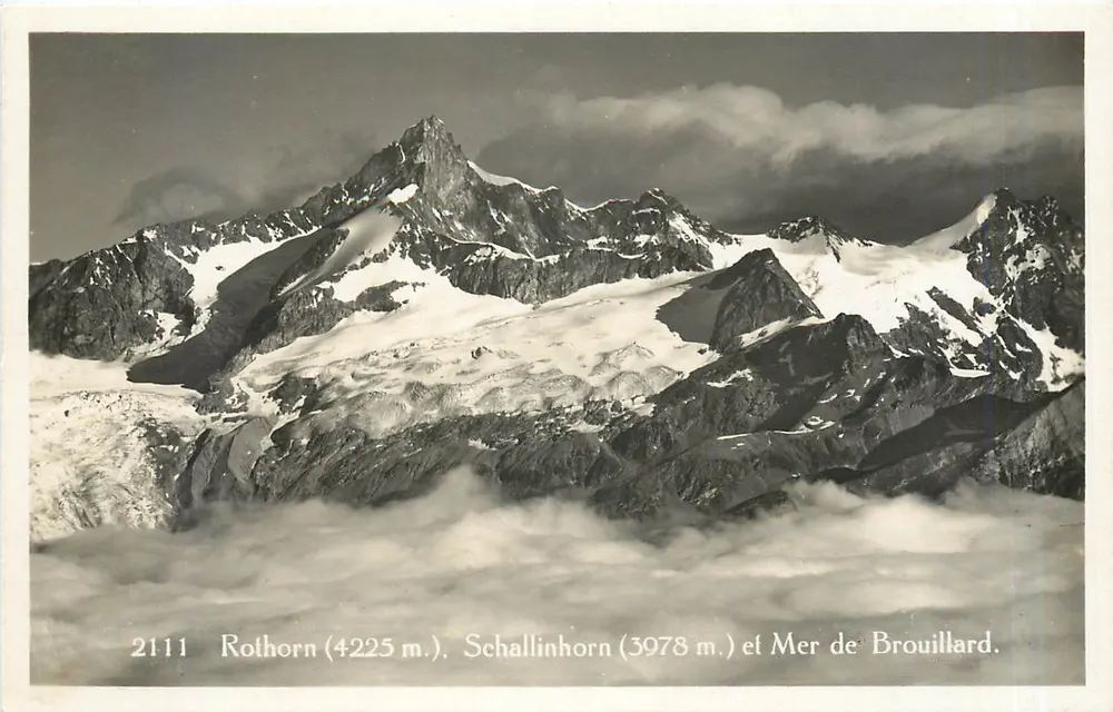 Rothorn (4225 m.), Schallinhorn (3978 m.) e Mar de Neblina — Genebra, n° 2111 - Frente