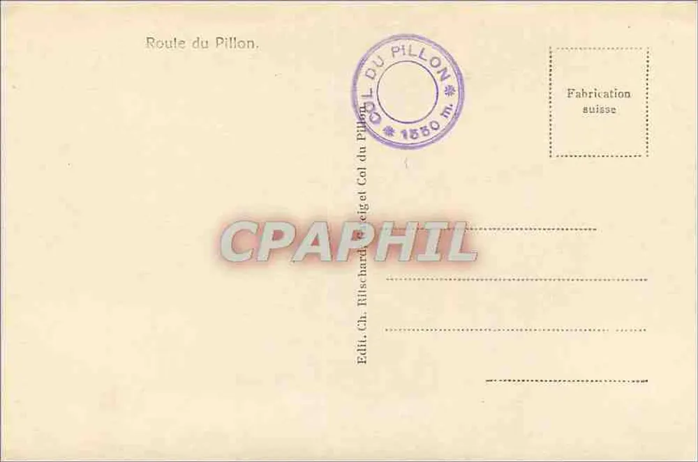 Rodovia do Pillion — Passo do Pillion 1550 m — Editor Ch. Hilschard - Verso
