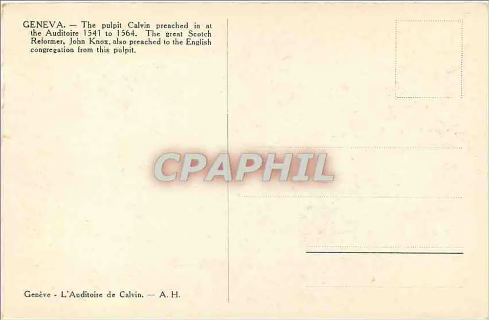 Interior da Igreja — Auditório de Calvino — A.H. - Verso