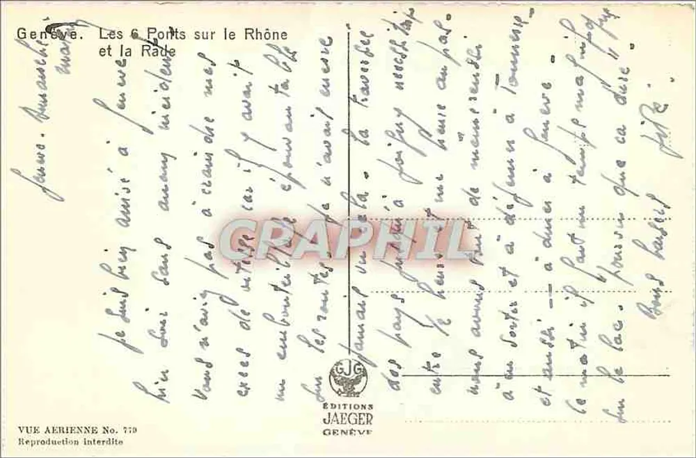 Genève. Les 6 Ponts sur le Rhône et la Rade — Éditions Jaeger, No. 779 - Verso