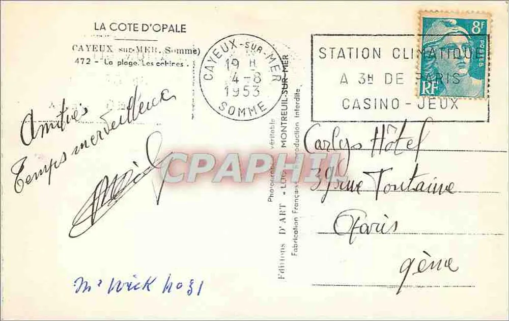 Cayeux-sur-Mer — plage et cabines — Éditions D'ART - Lille - Verso