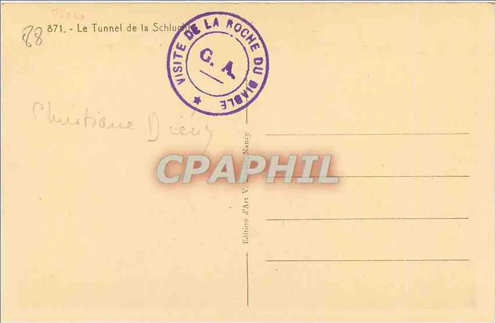 Túnel da Schlucht — Edição de Arte V. Zoeller — n° 871 - Verso