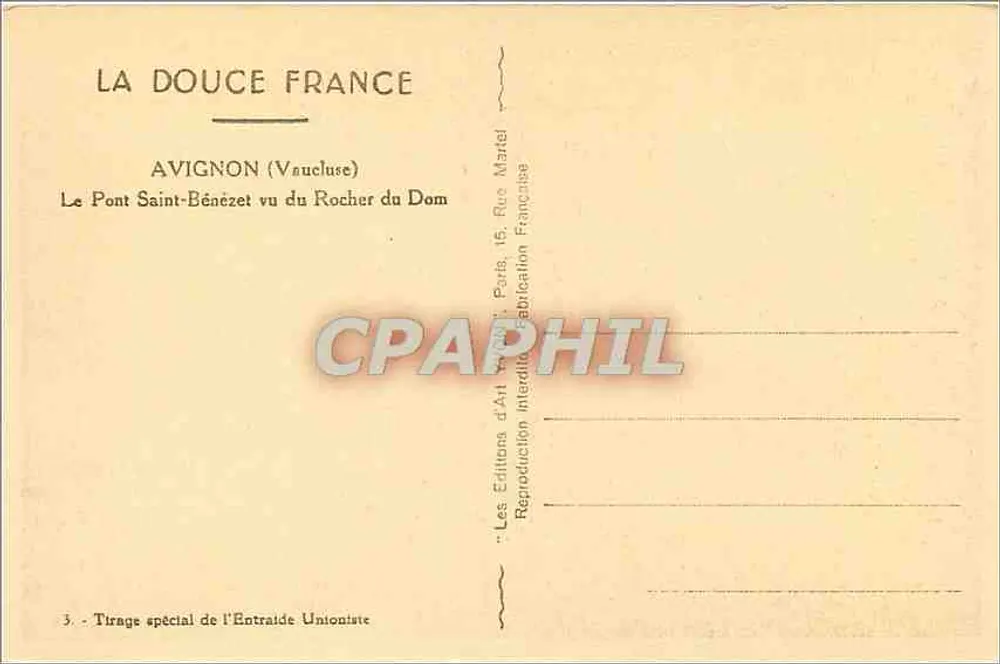 Avignon (Vaucluse) — Le Pont Saint-Bénézet vu du Rocher du Dom — Les Editions d'Art Manuel - Verso