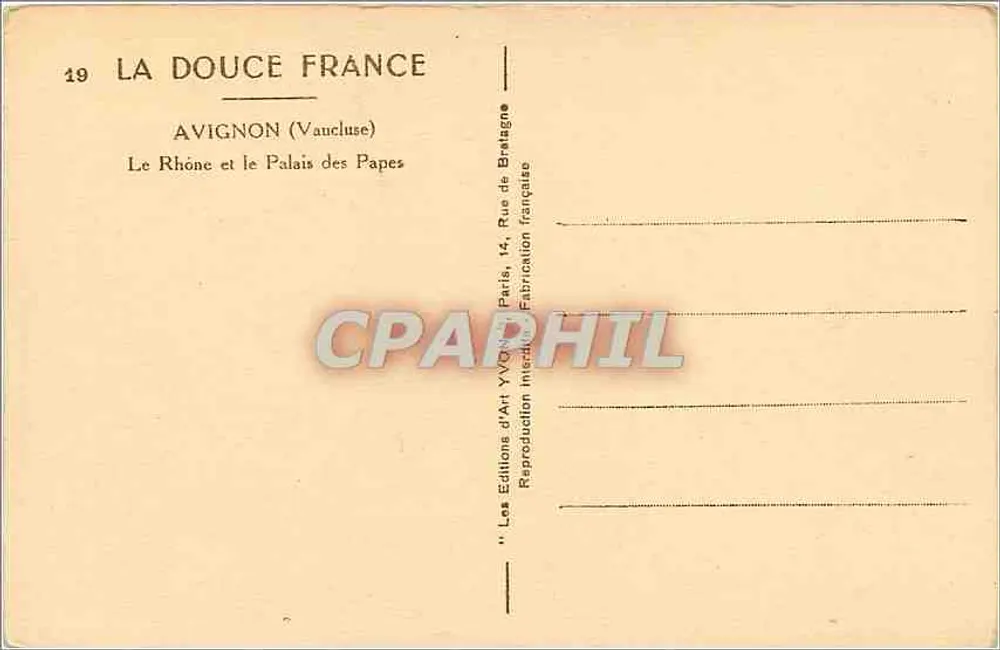 Avignon — Le Rhône et le Palais des Papes — Les Éditions d'Art Yvon, Paris - Verso