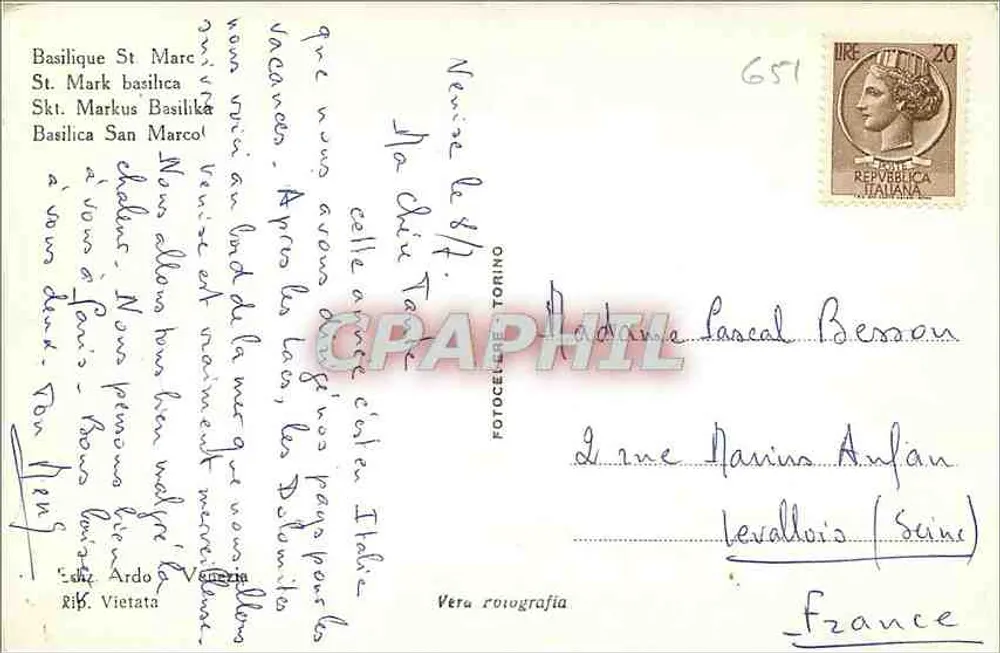 Veneza - Basílica de São Marcos — editor Fotocel Torino, n° 304 - Verso