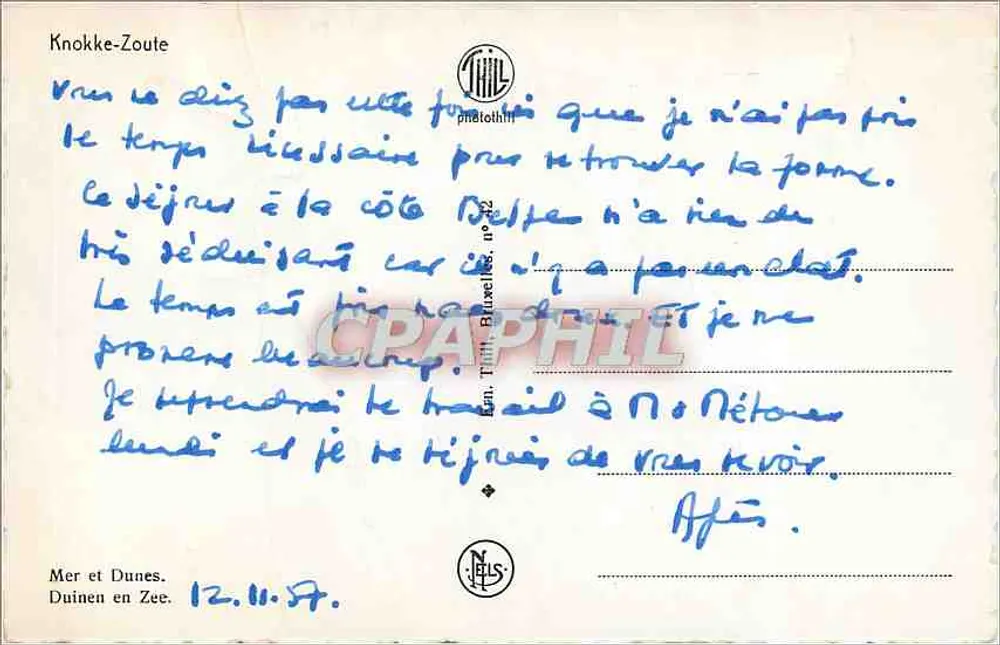 Knokke-Zoute — Mar e Dunas — Editor T. Tilm. Bruxelas, n° 42 - Verso