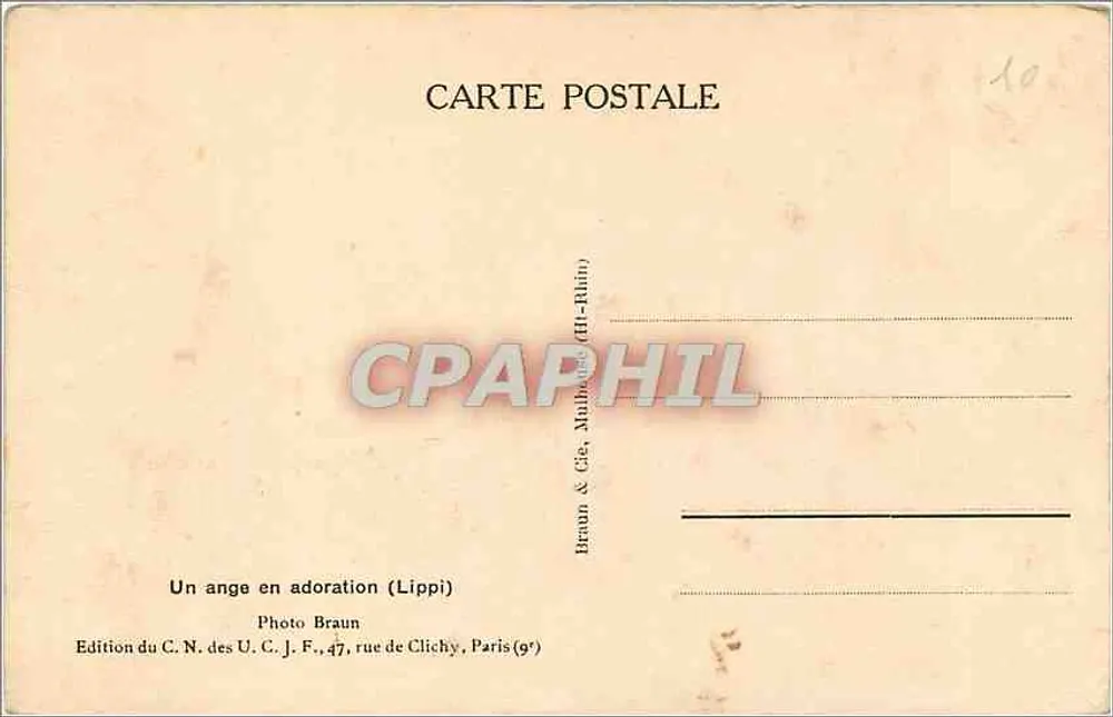 Um anjo em adoração — Lippi — Edição do C.N. das U.C.J.F., rue de Clichy, Paris (9e) - Verso