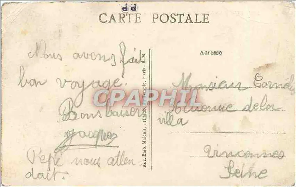 Vincennes — Vista geral do Polygone — Editor E. n° 1051 - Verso