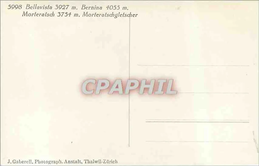 Montanhas nevadas — glaciar e picos — J. Gaberell, Thalwil-Zürich - Verso
