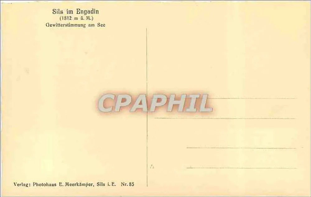 सिल्स इम एंगाडिने — झील पर तूफानी मौसम — प्रकाशक: फोटोहाउस ई. मीरकैम्पर, सिल्स आई.ई. संख्या 85 - पीछे