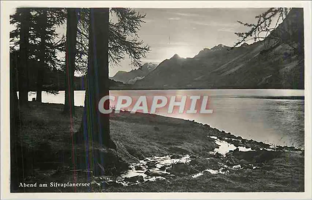 Noite no Lago Silvaplaner — vista do lago ao pôr do sol — J. Gaherell, Thalwil - Frente