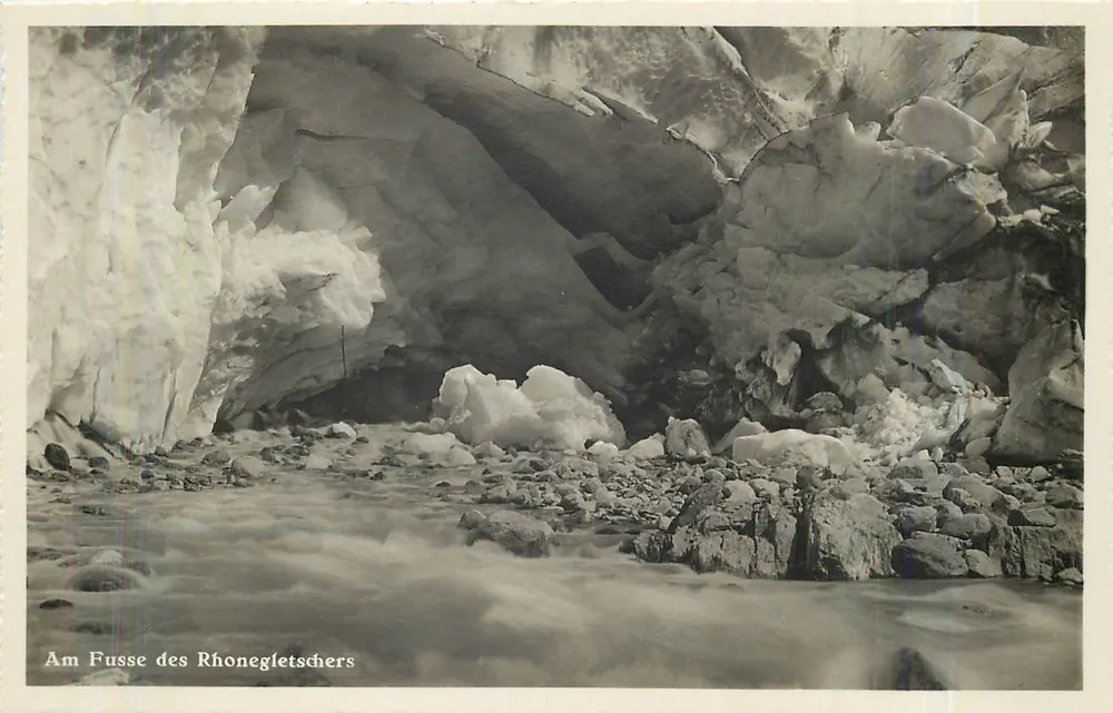 Am Fusse des Rhonegletschers — vista da base do glaciar do Reno — J. Gaherell, Anstalt, Thalwil - Frente