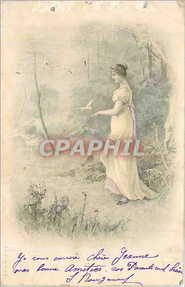 Mulher em vestido claro em um paisagem — editor não visível — número de série não visível - Frente